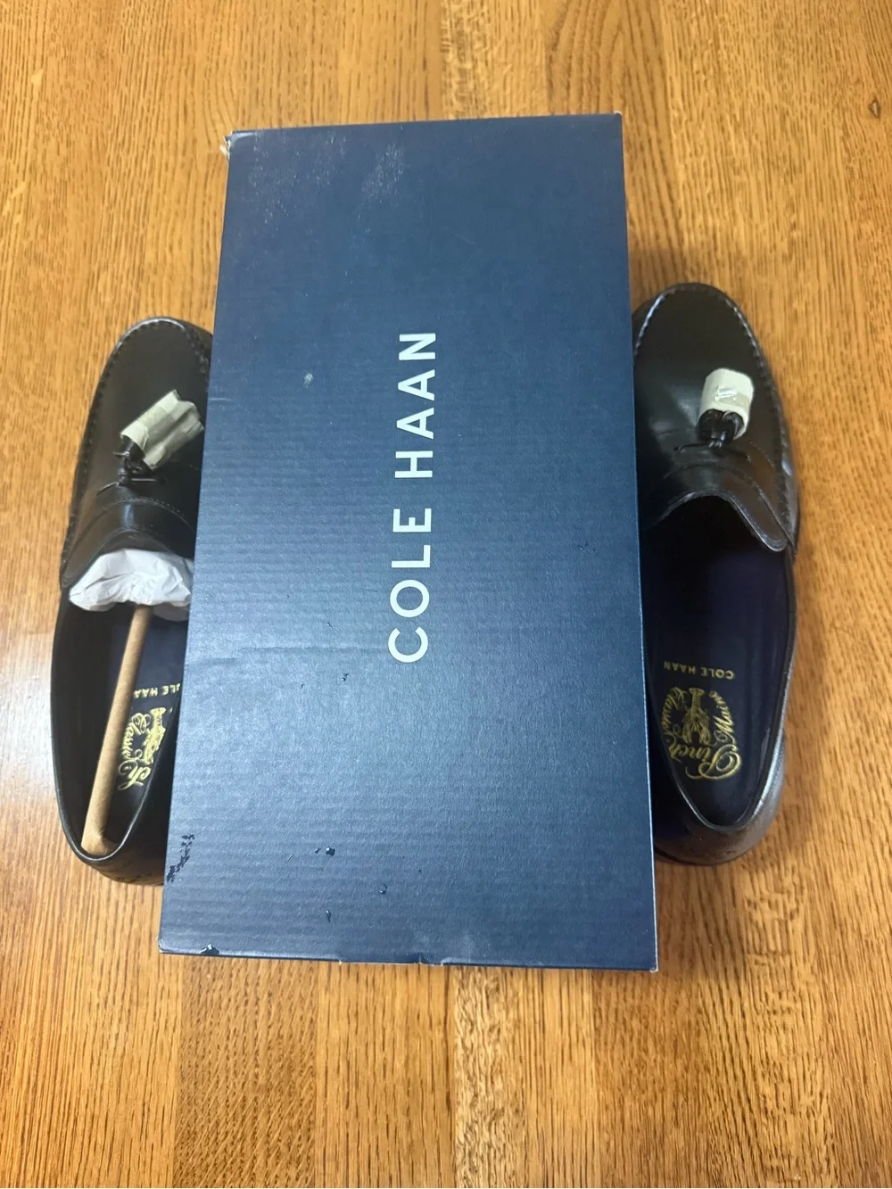 Cole Haan Black Leather Tassel Slip-On Loafers